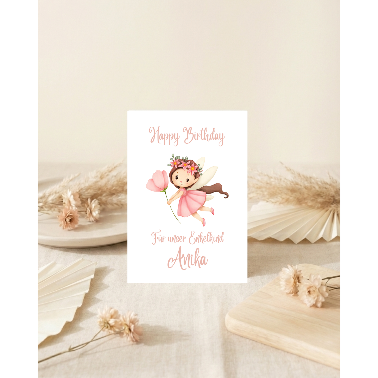 3D Happy Birthday – Personalisierte Geburtstagskarte mit süßer Fee aus PLA – 3D Deko – ASDEPRO