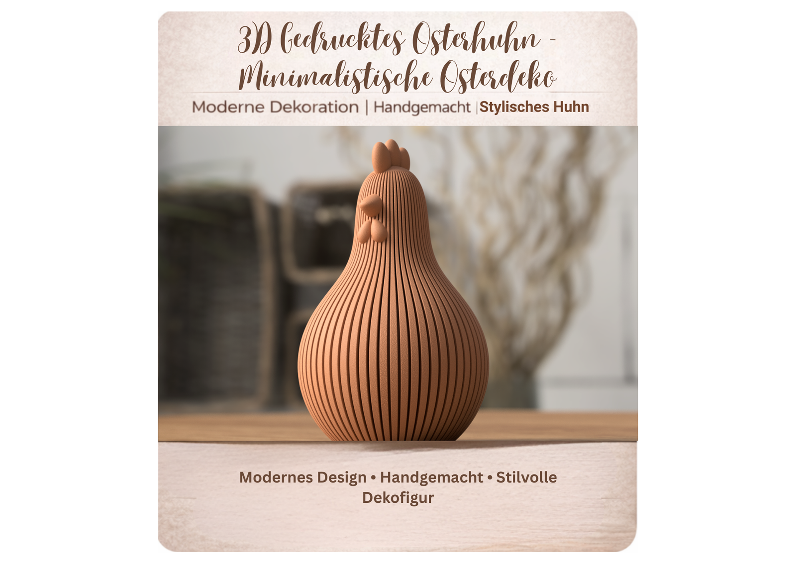 3D Osterhuhn 3D Druck Moderne Osterdeko aus PLA – 3D Frühlings- und Osterdeko – ASDEPRO