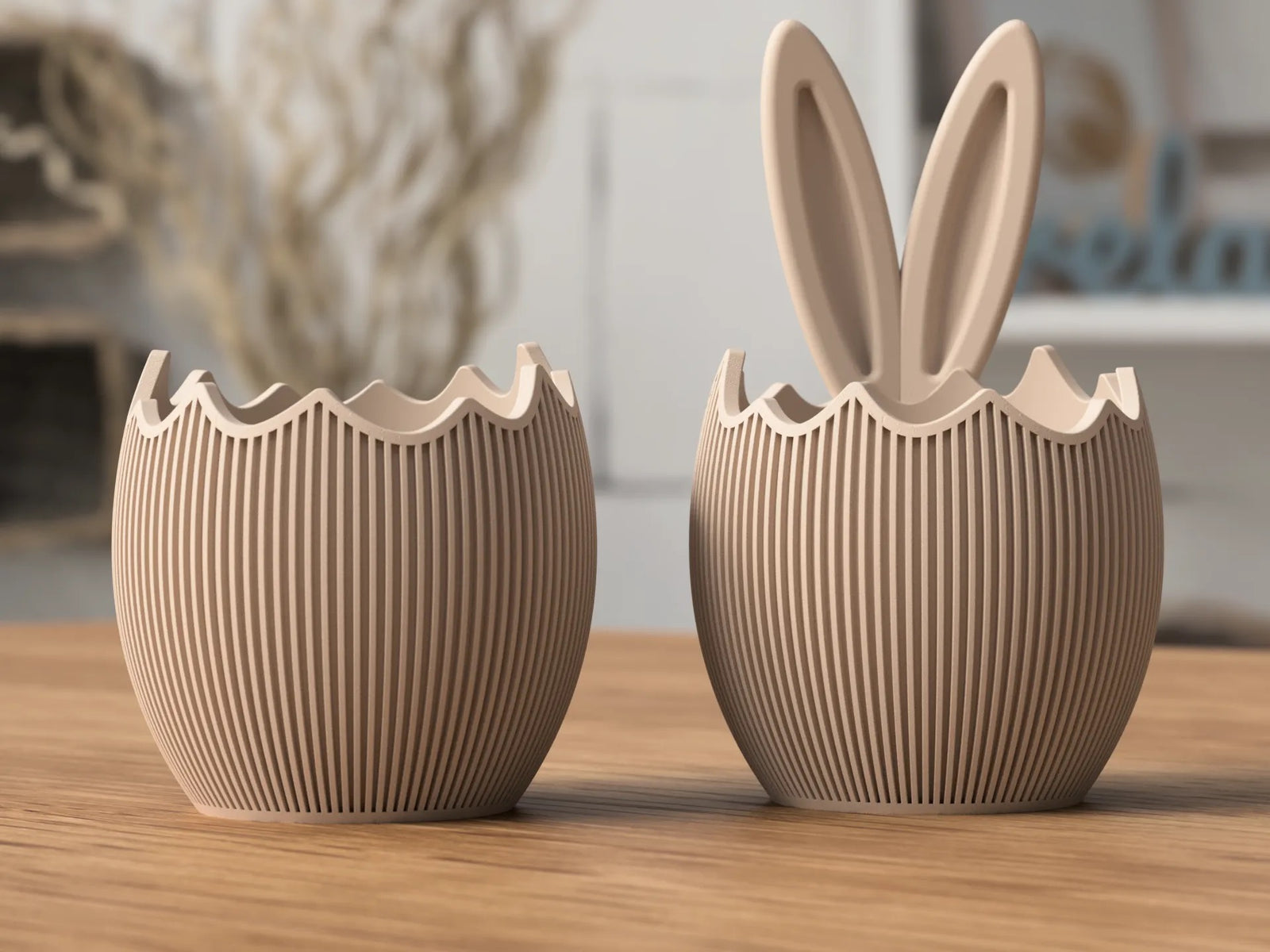 3D Osterdeko Ostereier Schale Skandi - Modernes Osternest Hasenohren aus PLA – 3D Frühlings- und Osterdeko – ASDEPRO