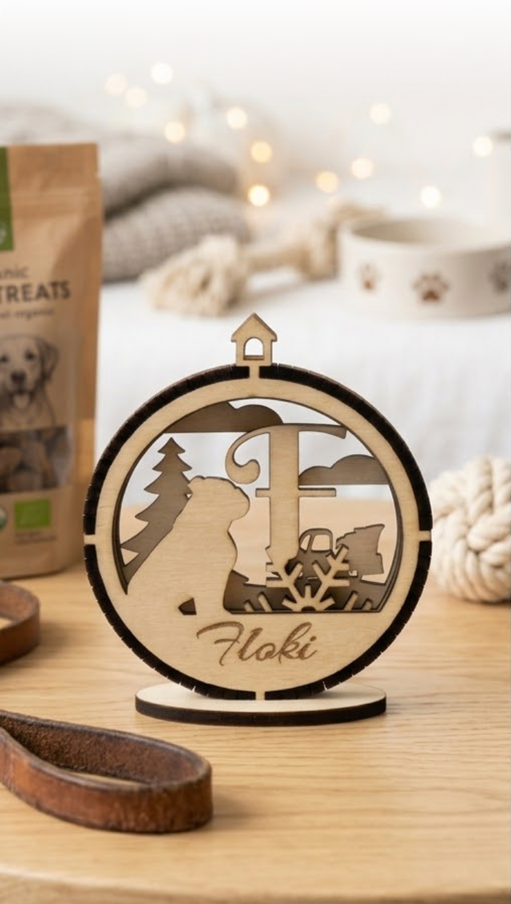 3D Personalisierte Hunde Weihnachtskugel Holz Ornament mit Name aus PLA – 3D Deko – ASDEPRO