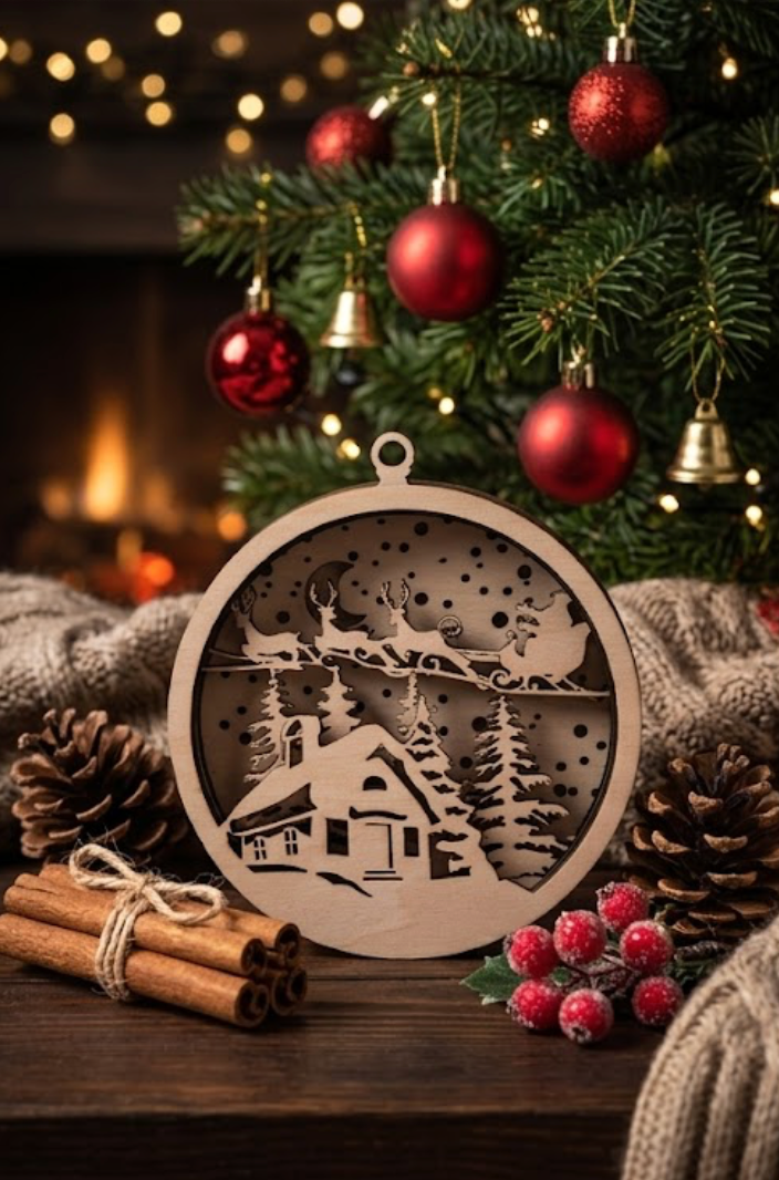 3D LED Holz-Lichtbild Winterdorf – Moderne Deko aus PLA – 3D Deko – ASDEPRO