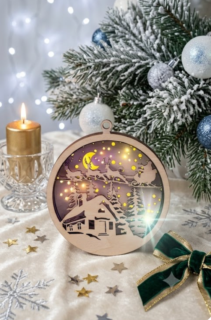 3D LED Holz-Lichtbild Winterdorf – Moderne Deko aus PLA – 3D Deko – ASDEPRO