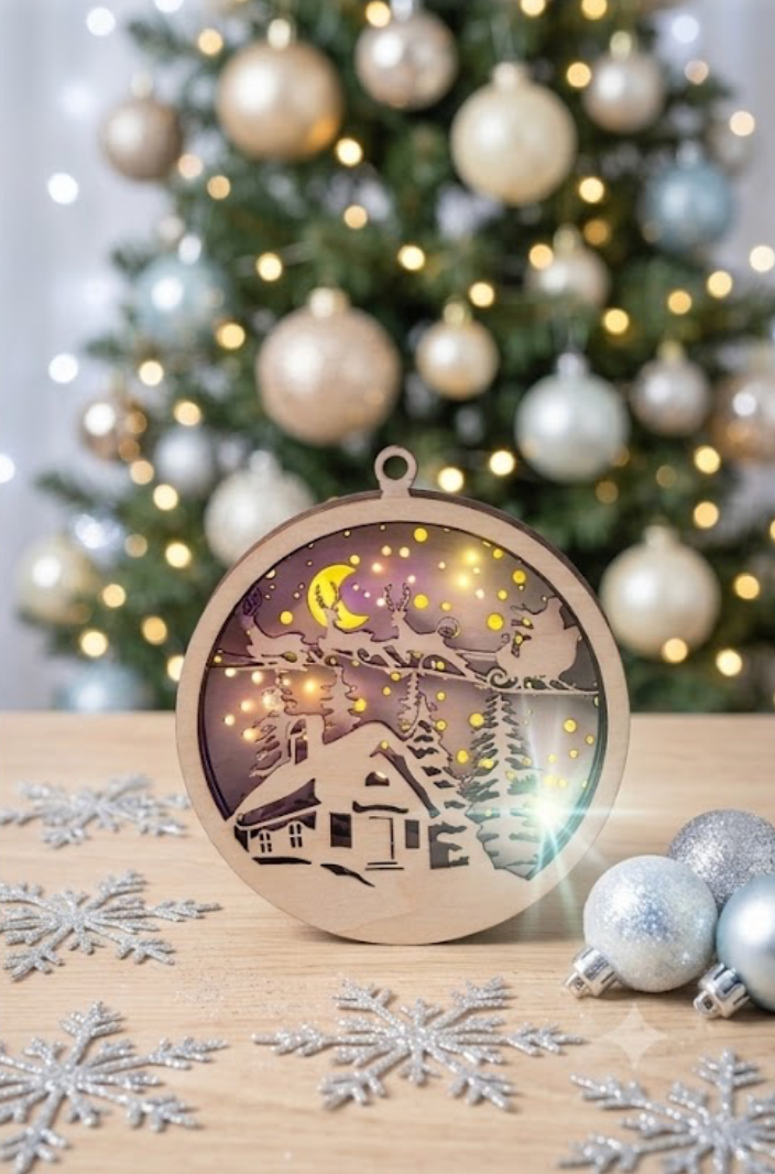 3D LED Holz-Lichtbild Winterdorf – Moderne Deko aus PLA – 3D Deko – ASDEPRO