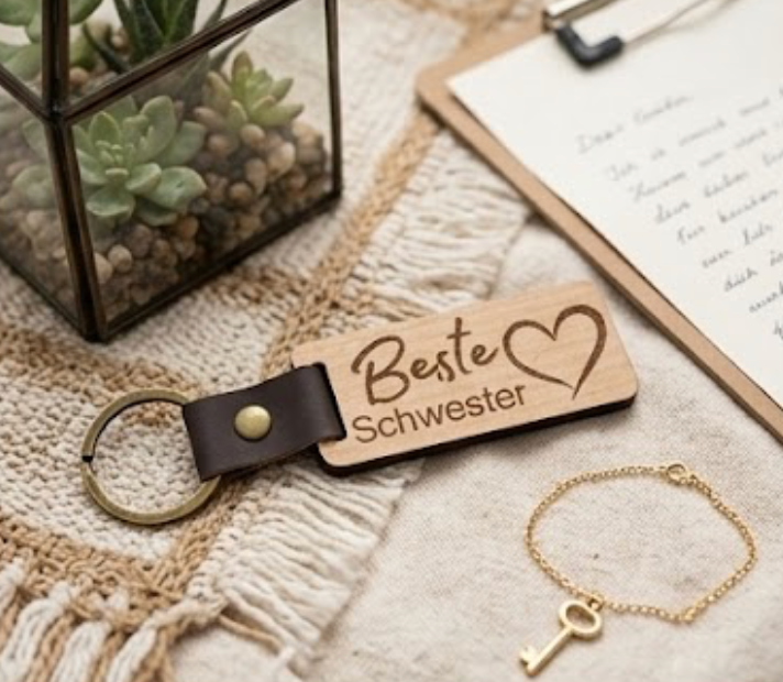 3D Holz-Schlüsselanhänger mit Herz-Gravur – Edles Geschenk für die Familie aus PLA – 3D Deko – ASDEPRO