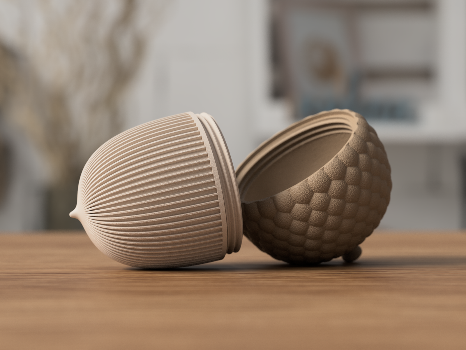 3D Eichel - Rib Twist aus PLA – 3D Herbstdeko – ASDEPRO