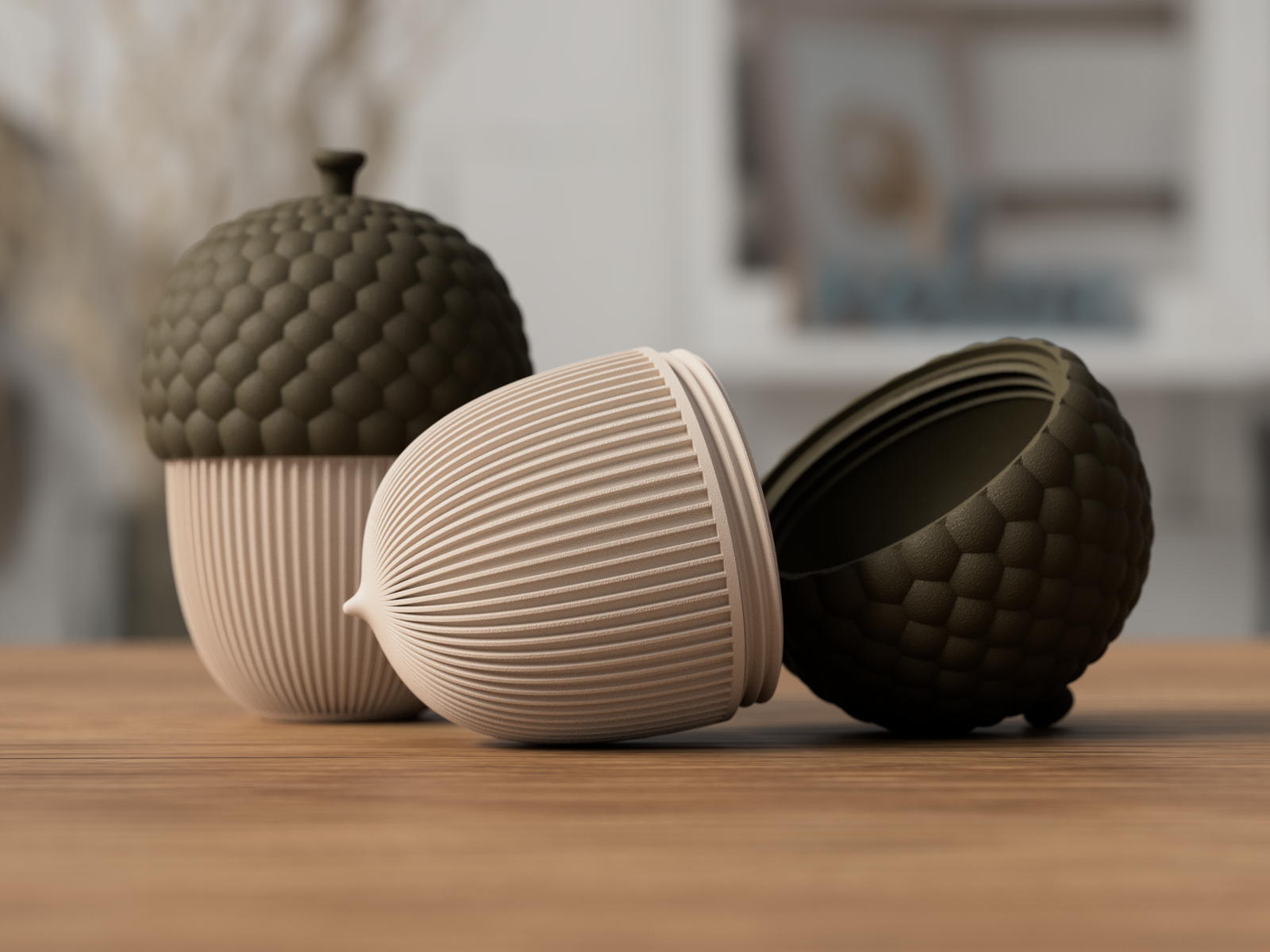 3D Eichel - Rib Twist aus PLA – 3D Herbstdeko – ASDEPRO