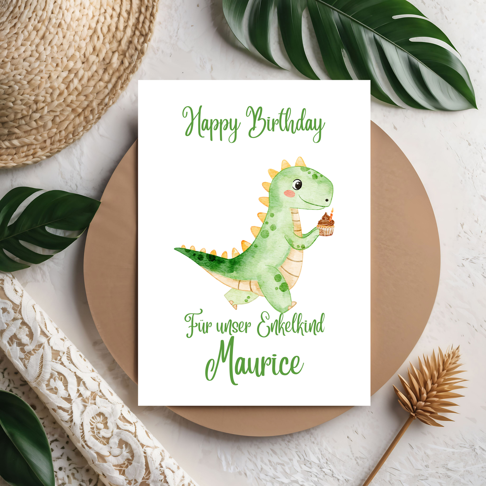 3D Happy Birthday – Süße Kinderkarte mit lustigem Dino-Motiv aus PLA – 3D Deko – ASDEPRO