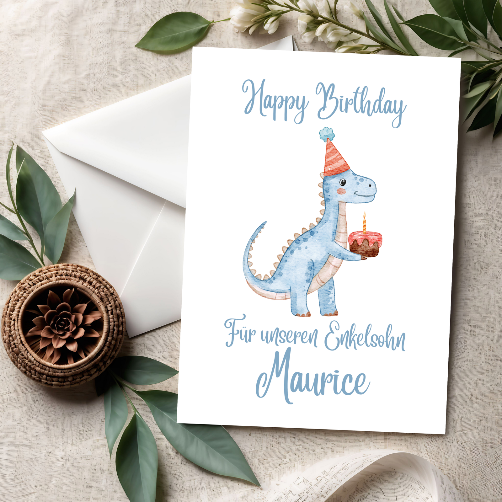 3D Kinder Geburtstagskarte – Fröhliche Karte für kleine Dino-Freunde aus PLA – 3D Deko – ASDEPRO