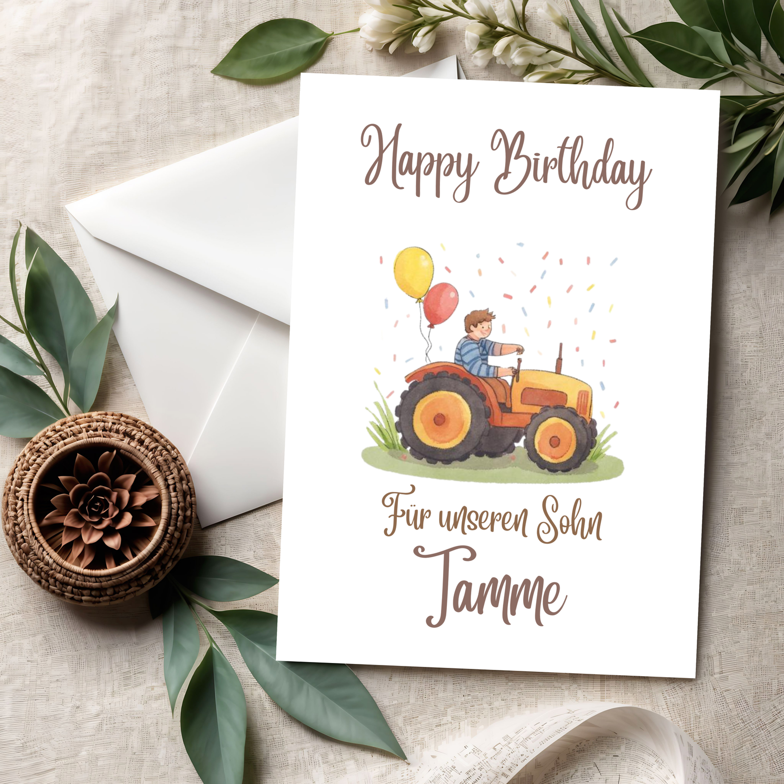3D Happy Birthday Trecker Karte – Süße Kinder-Geburtstagskarte mit buntem Traktor aus PLA – 3D Deko – ASDEPRO