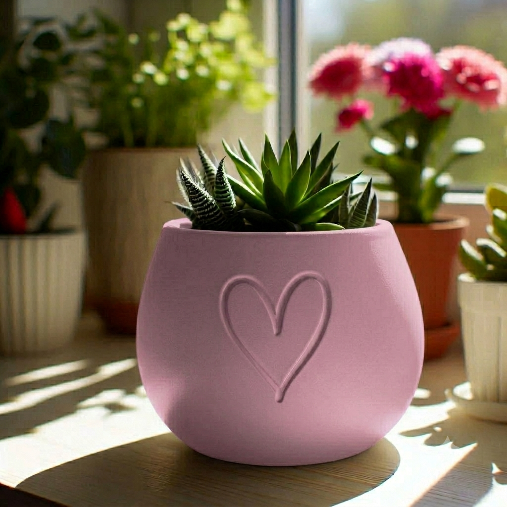 3D Pflanztopf mit Herz, Sukkulenten Übertopf, kleiner Blumentopf für Zimmerpflanzen aus PLA – 3D Ganzjahresdeko – ASDEPRO