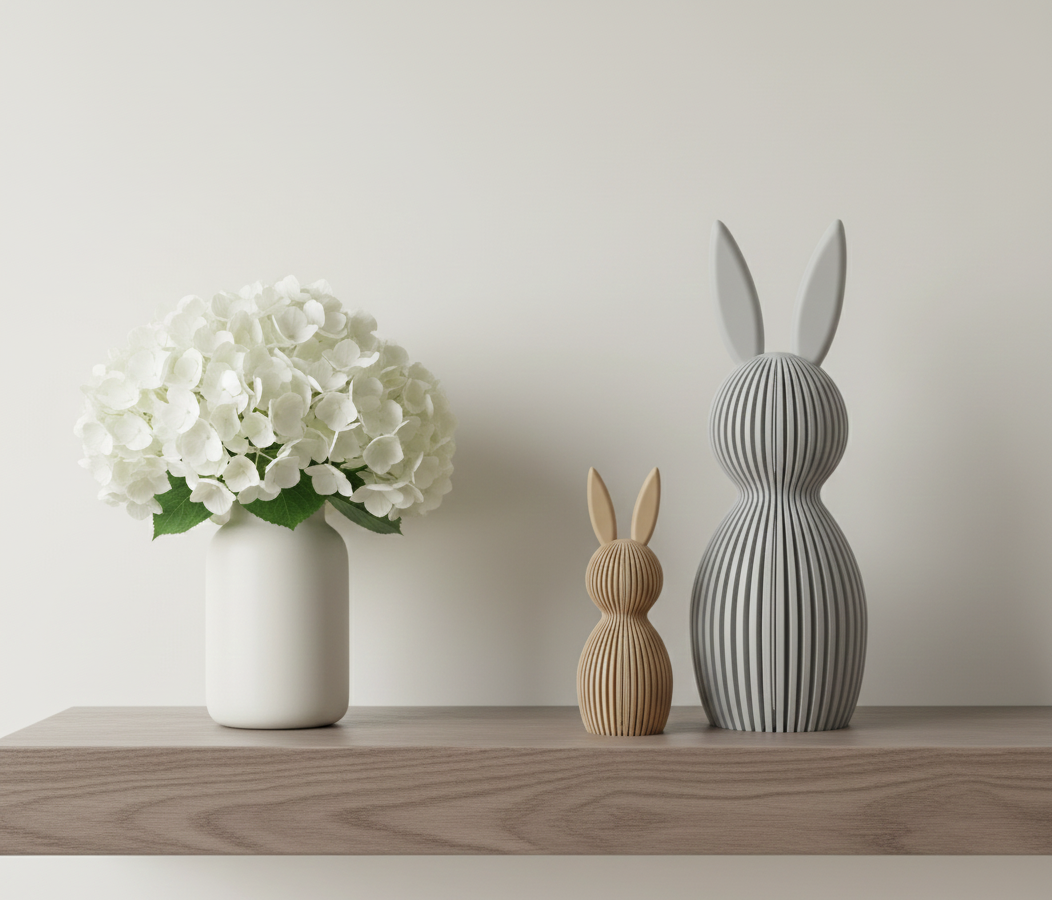 3D Osterhase Minimalist – Gerippt – 3D-Druck Dekofigur – Ostern aus PLA – 3D Frühlings- und Osterdeko – ASDEPRO