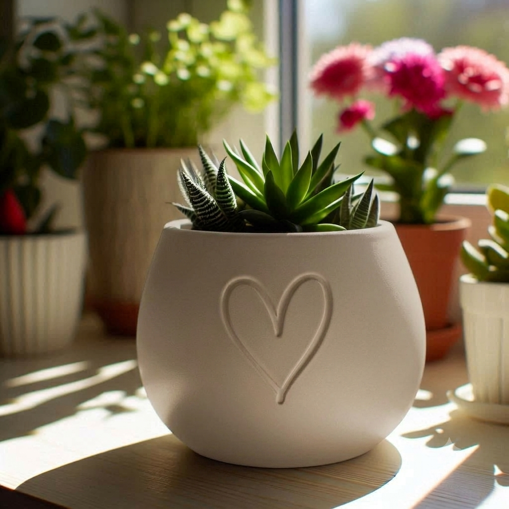 3D Pflanztopf mit Herz, Sukkulenten Übertopf, kleiner Blumentopf für Zimmerpflanzen aus PLA – 3D Ganzjahresdeko – ASDEPRO