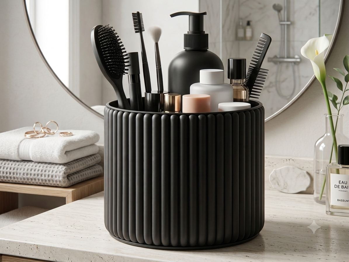 3D Moderner Badezimmer Organizer, Gerippter Kosmetik Becher, aus PLA – 3D Ganzjahresdeko – ASDEPRO