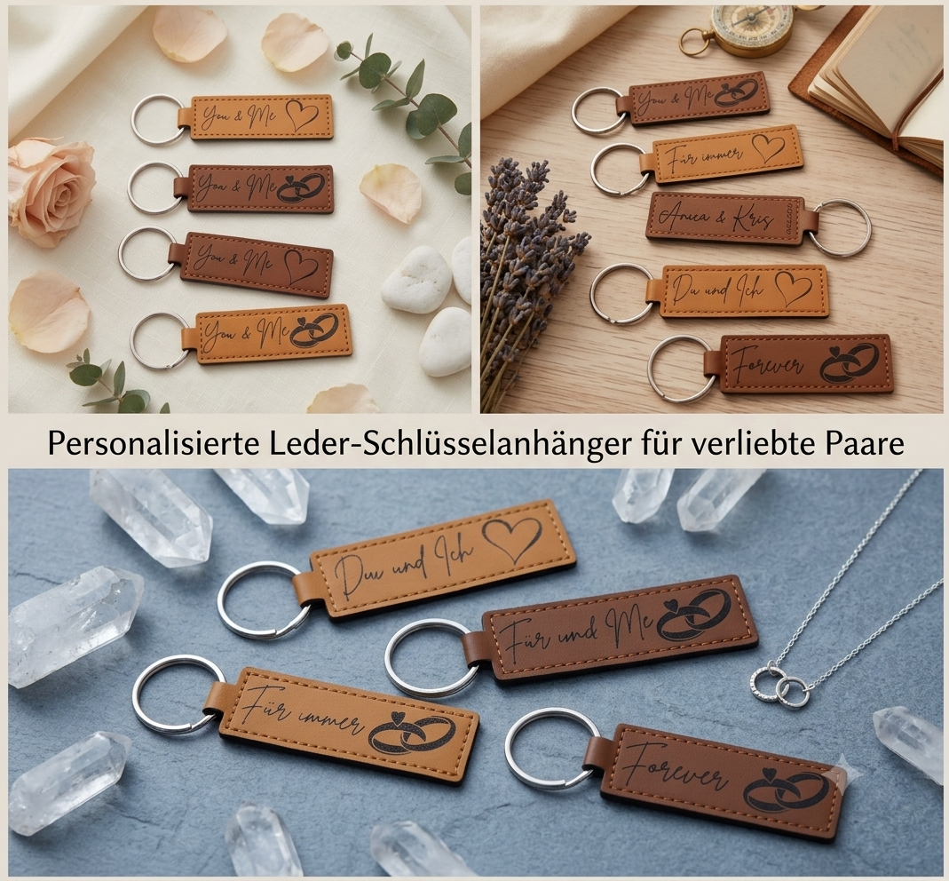 3D Schlüsselanhänger Leder Herz & Ringe – Paarmomente aus PLA – 3D Deko – ASDEPRO