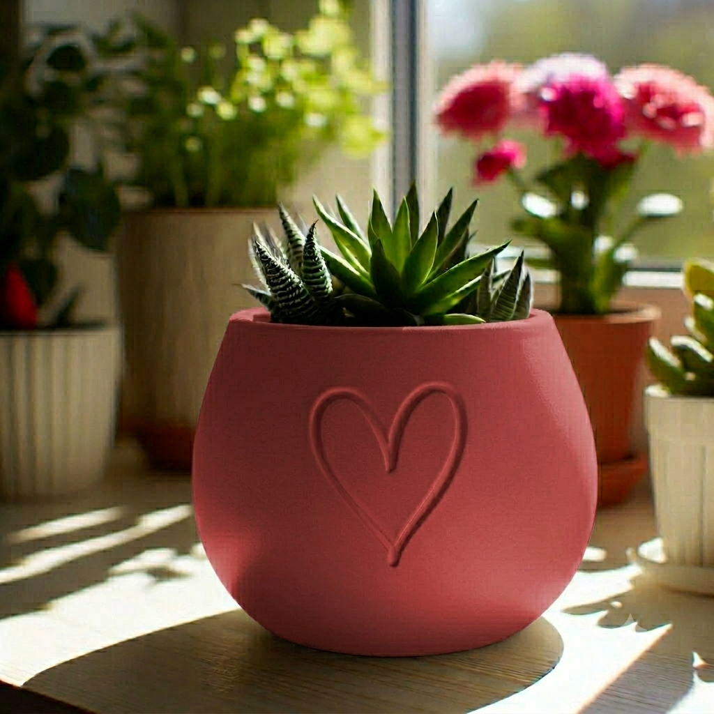 3D Pflanztopf mit Herz, Sukkulenten Übertopf, kleiner Blumentopf für Zimmerpflanzen aus PLA – 3D Ganzjahresdeko – ASDEPRO