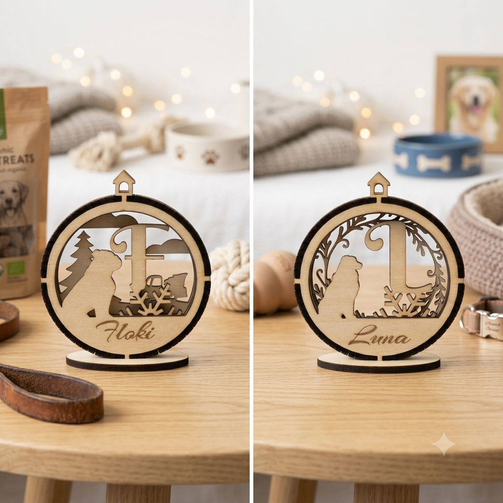 3D Personalisierte Hunde Weihnachtskugel Holz Ornament mit Name aus PLA – 3D Deko – ASDEPRO