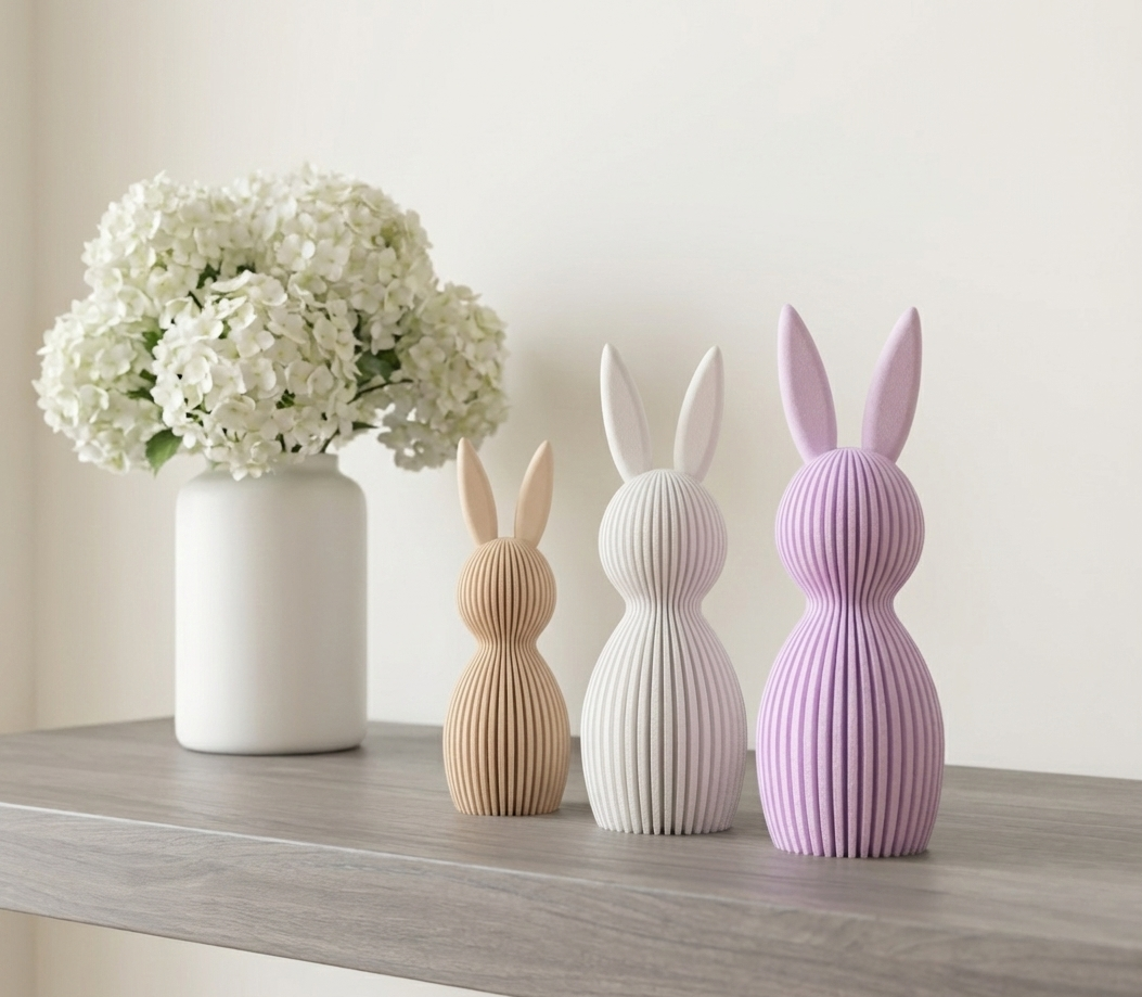 3D Osterhase Minimalist – Gerippt – 3D-Druck Dekofigur – Ostern aus PLA – 3D Frühlings- und Osterdeko – ASDEPRO