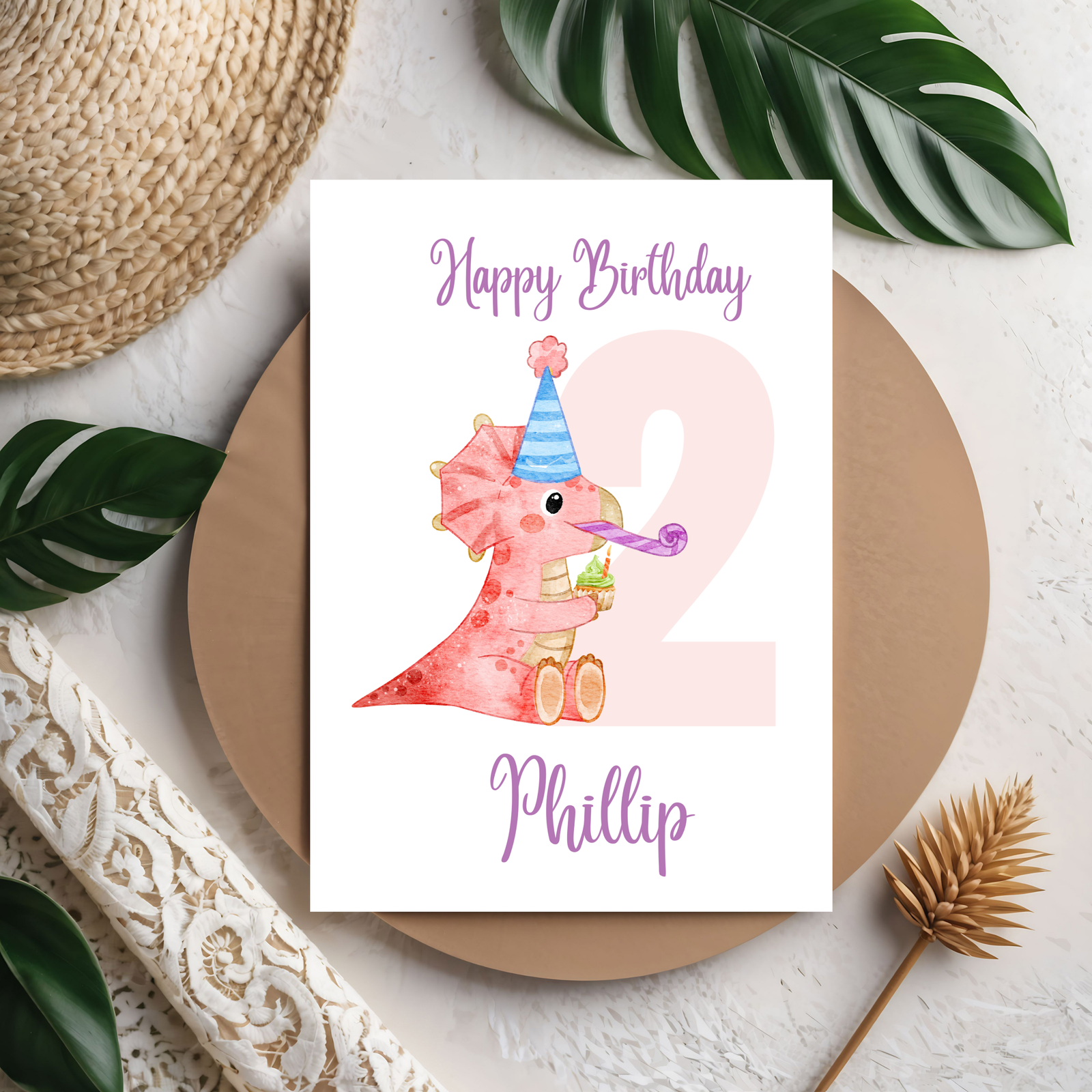 3D Kinder Geburtstagskarte – Dino Party Karte für kleine Dino-Fans – Happy Birthday aus PLA – 3D Deko – ASDEPRO