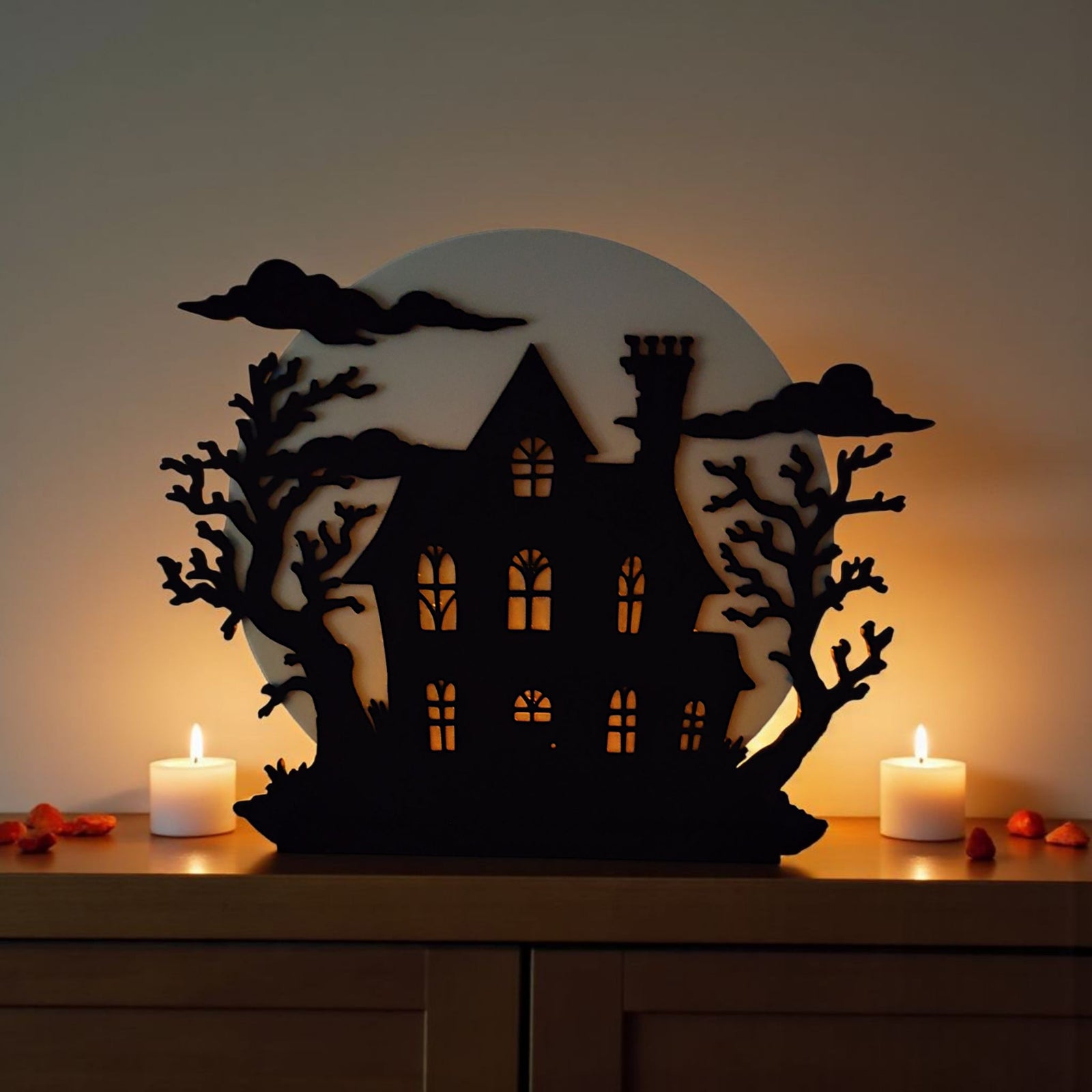 3D Spukhaus-Silhouette Stimmungsvolle Halloween-Deko für dein Zuhause aus PLA – 3D Herbstdeko – ASDEPRO