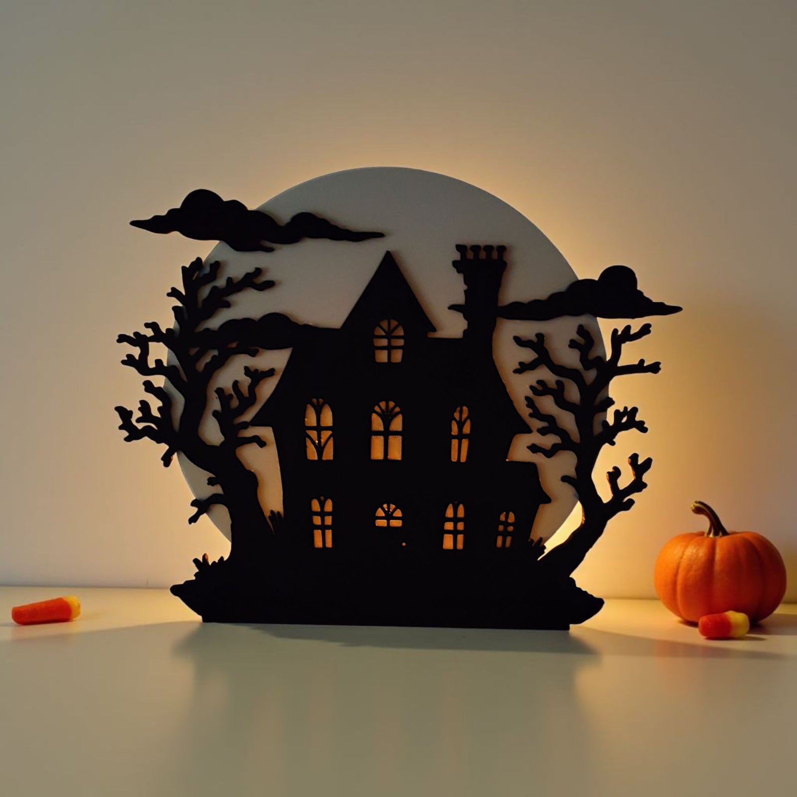 3D Spukhaus-Silhouette Stimmungsvolle Halloween-Deko für dein Zuhause aus PLA – 3D Herbstdeko – ASDEPRO