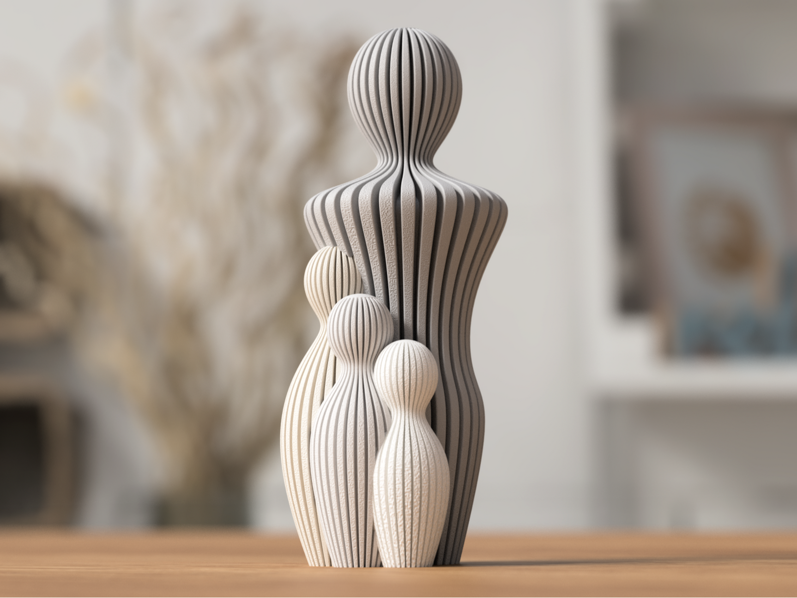 3D Minimalistische Vaterfigur mit 3 Kindern – moderne Familienfigur aus PLA – 3D Ganzjahresdeko – ASDEPRO