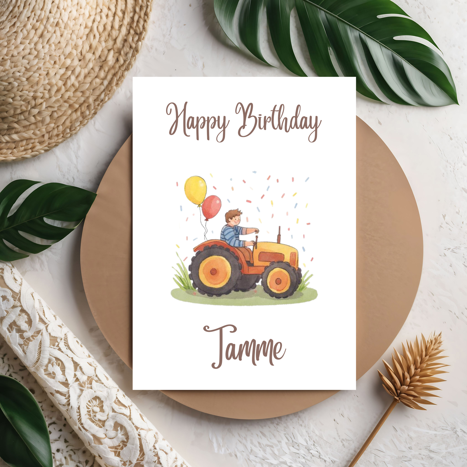 3D Happy Birthday Trecker Karte – Süße Kinder-Geburtstagskarte mit buntem Traktor aus PLA – 3D Deko – ASDEPRO