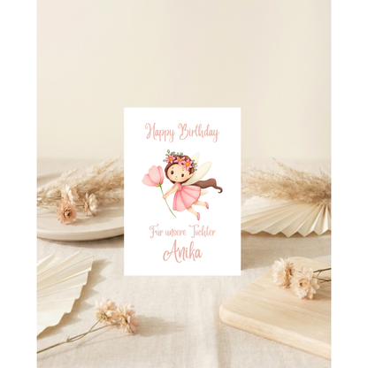 Happy Birthday – Personalisierte Geburtstagskarte mit süßer Fee