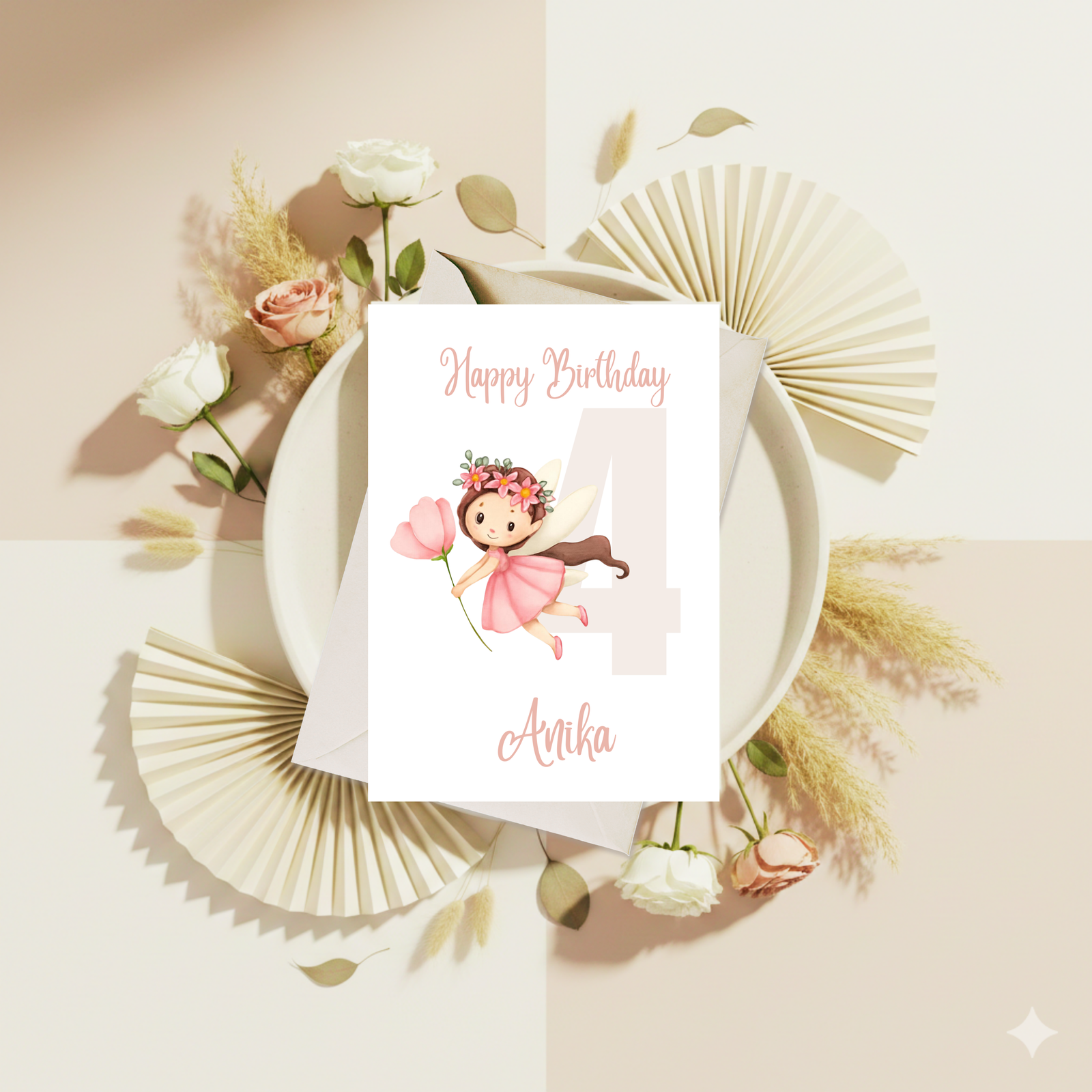 3D Happy Birthday – Personalisierte Geburtstagskarte mit süßer Fee aus PLA – 3D Deko – ASDEPRO