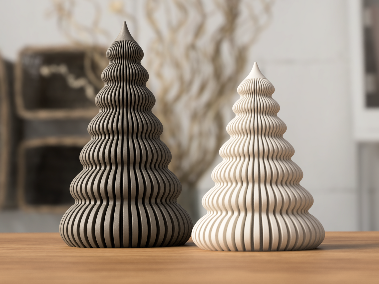 Weihnachtsbaum Cascade aus 3D-Druck im Rib-Design, matte Optik, moderne Japandi-Deko