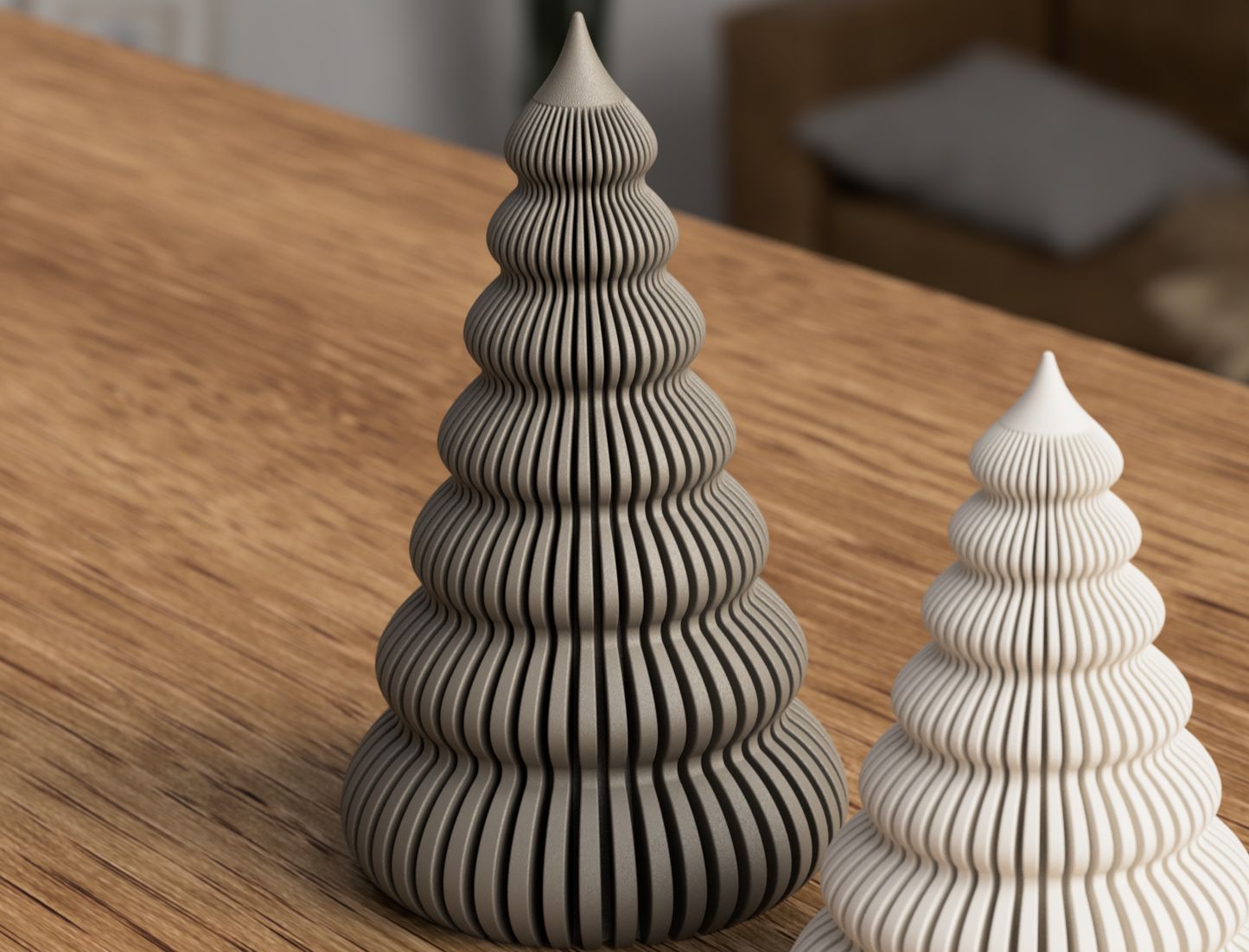 Weihnachtsbaum Rib Cascade 3D- Druck im Japandi-Stil mit fein gerippter Oberfläche – als moderne Weihnachtsdeko
