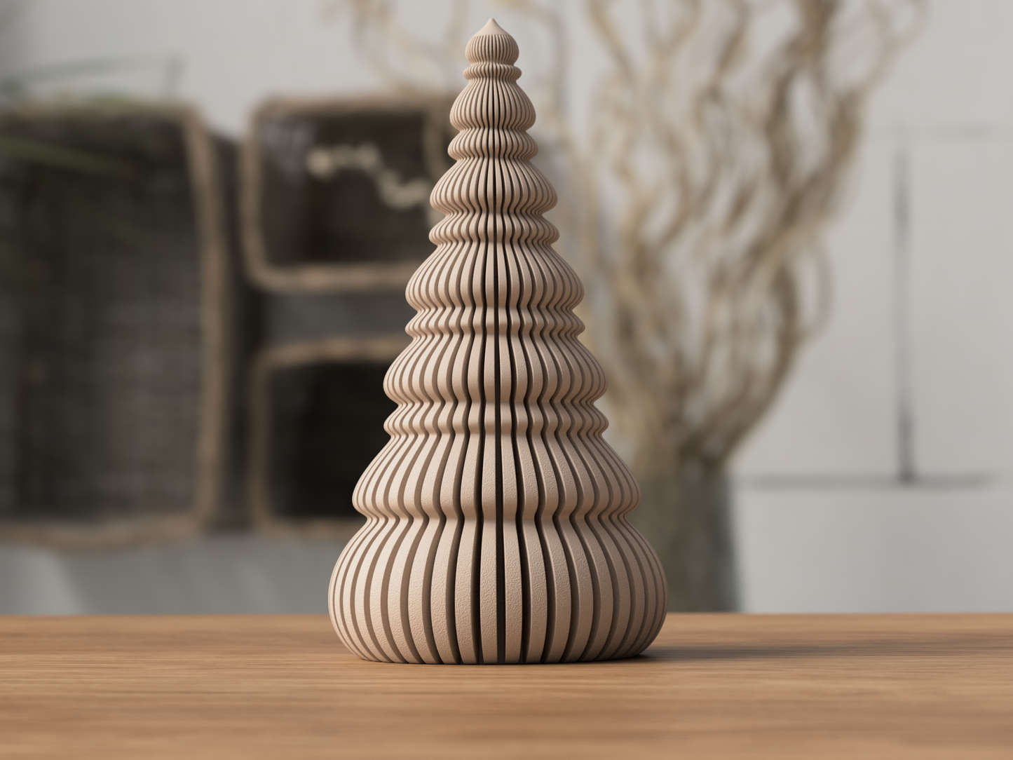 Weihnachtsbaum Rib Nordic moderner Tannenbaum im Skandi aus 3D-Druck in matter Optik – für warmes, stimmungsvolles Licht