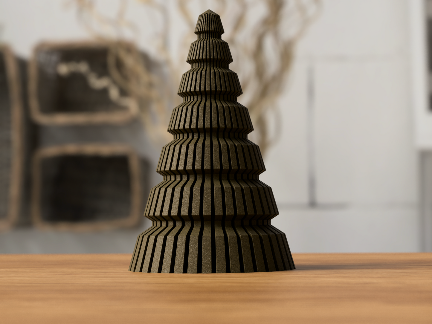 3D-Weihnachtsbaum mit fein gerippter Oberfläche – im minimalistischen Skandi/Japandi-Design