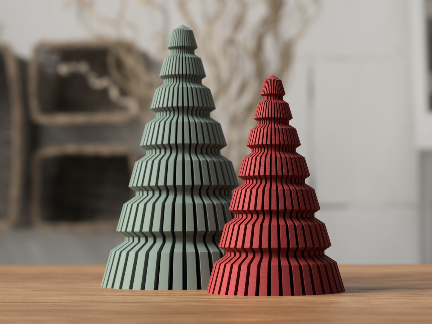 Moderner Weihnachtsbaum aus 3D-Druck, LED-tauglich, matte Optik, Skandi/Japandi-Deko