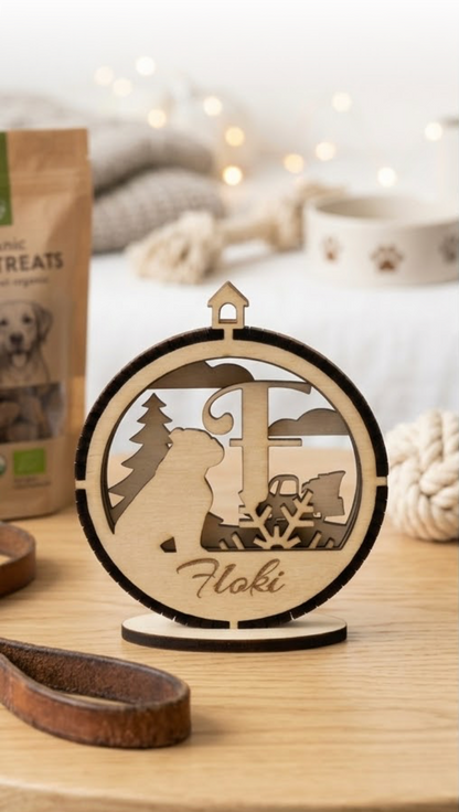 Personalisierte Hunde Weihnachtskugel Holz Ornament mit Name