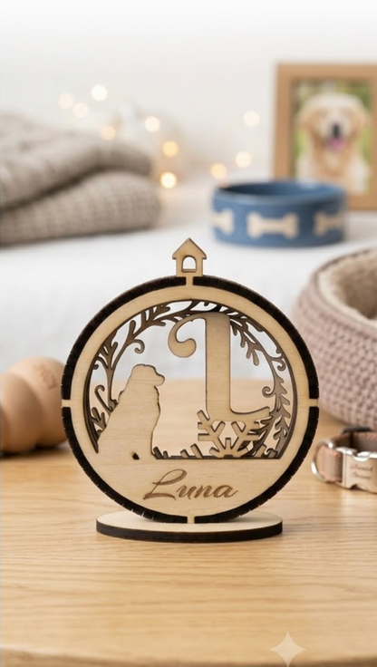 Personalisierte Hunde Weihnachtskugel Holz Ornament mit Name