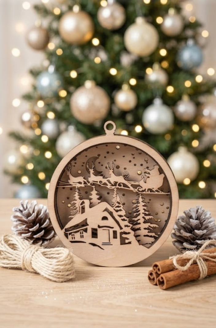 3D LED Holz-Lichtbild Winterdorf – Moderne Deko aus PLA – 3D Deko – ASDEPRO