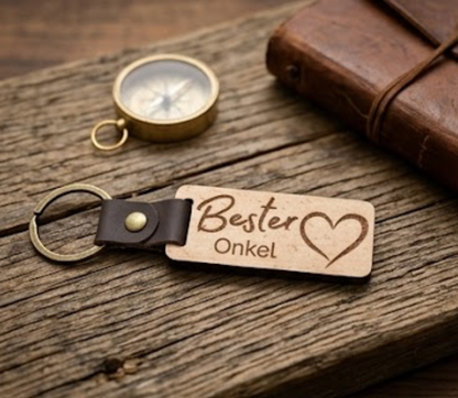 Holz-Schlüsselanhänger mit Herz-Gravur – Edles Geschenk für die Familie