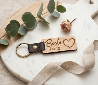 Holz-Schlüsselanhänger mit Herz-Gravur – Edles Geschenk für die Familie