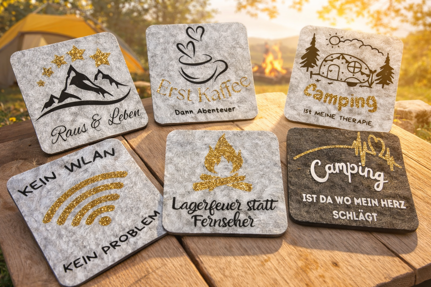 Untersetzer aus Filz mit Camping-Motiv, minimalistisch, Geschenk für Camper und Vanlife