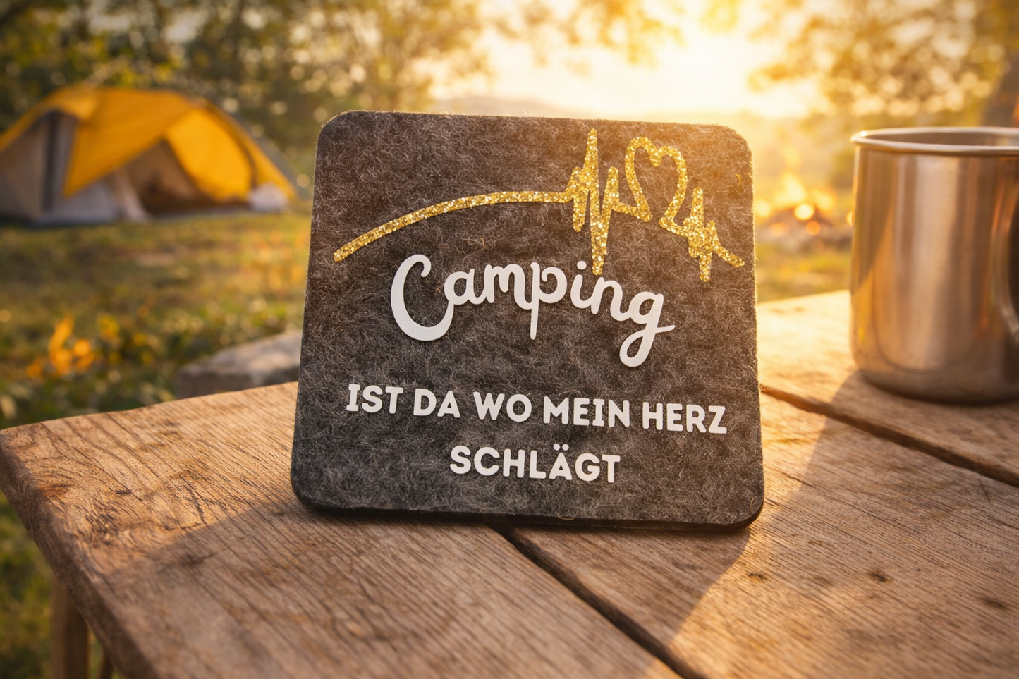 Untersetzer Camping aus hochwertigem Filz – als persönliche Geschenkidee