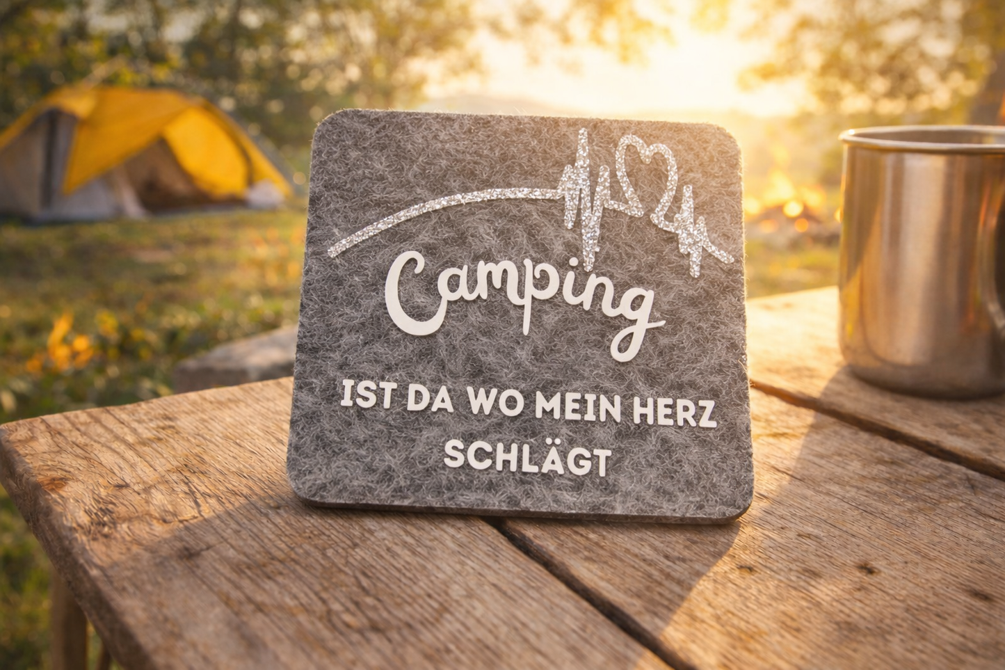 Untersetzer Camping leicht und robust verarbeitet – als persönliche Geschenkidee