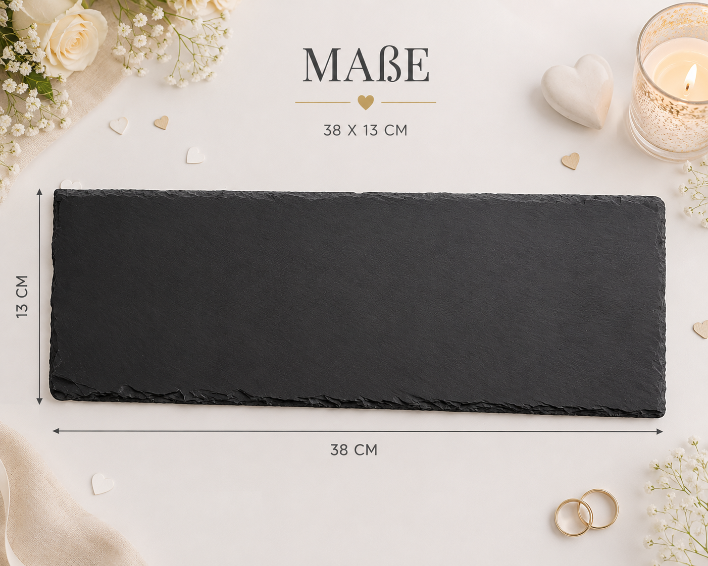Personalisierte Hochzeitsplatte mit Wunschgravur aus Naturschiefer mit Lasergravur – für Sideboard, Regal oder Fensterbank (Ansicht 3)