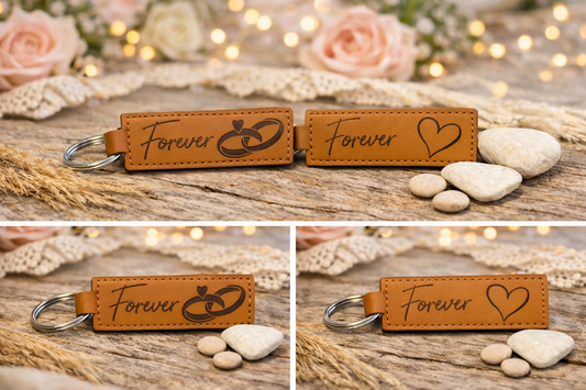Schlüsselanhänger Leder Herz & Ringe – Paarmomente