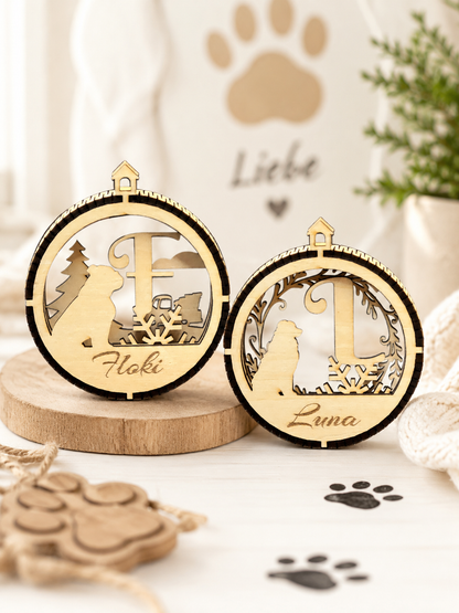 Personalisierte Hunde Weihnachtskugel Holz Ornament mit Name