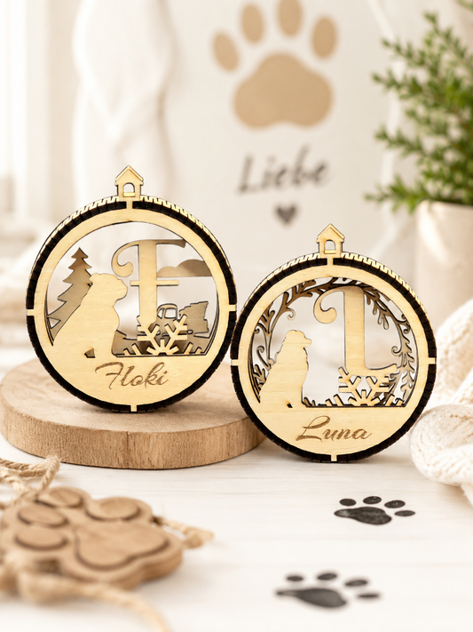 Personalisierte Hunde Weihnachtskugel Holz Ornament mit Name