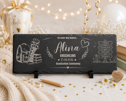 Personalisierte Schieferplatte Einschulung mit Name | Geschenk zum Schulanfang