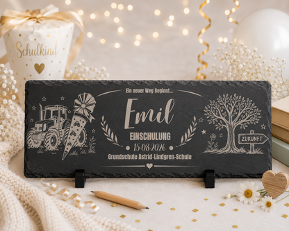 Personalisierte Schieferplatte Einschulung mit Name | Geschenk zum Schulanfang