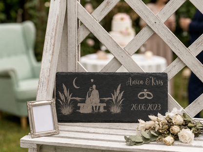 Personalisierte Schieferplatte Hochzeit mit Wunschgravur – Hochzeitsgeschenk für Paare – Schiefer Deko mit Namen & Datum