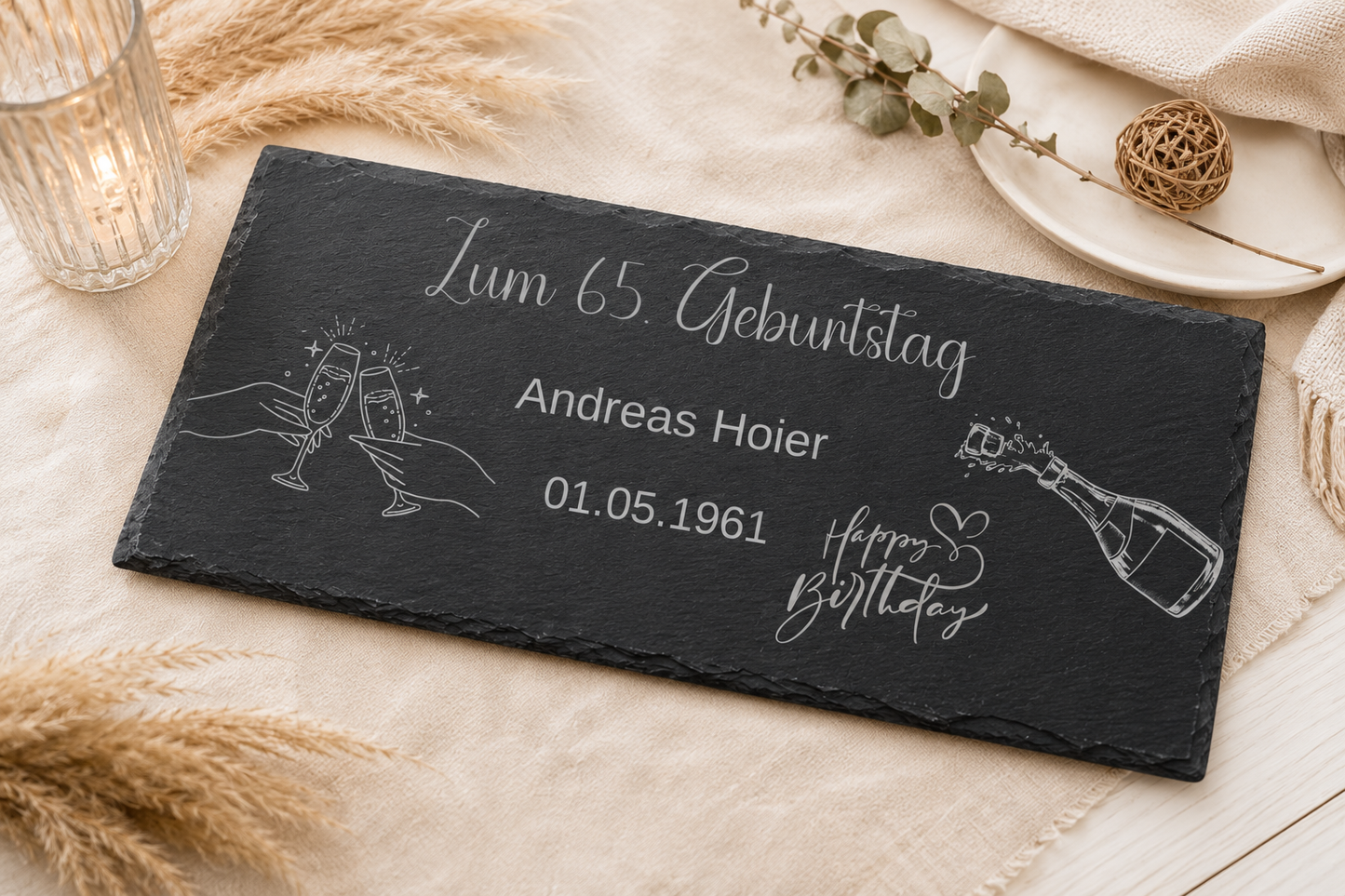 Geburtstagsgeschenk personalisiert Schieferplatte mit Gravur Geschenk zum Geburtstag