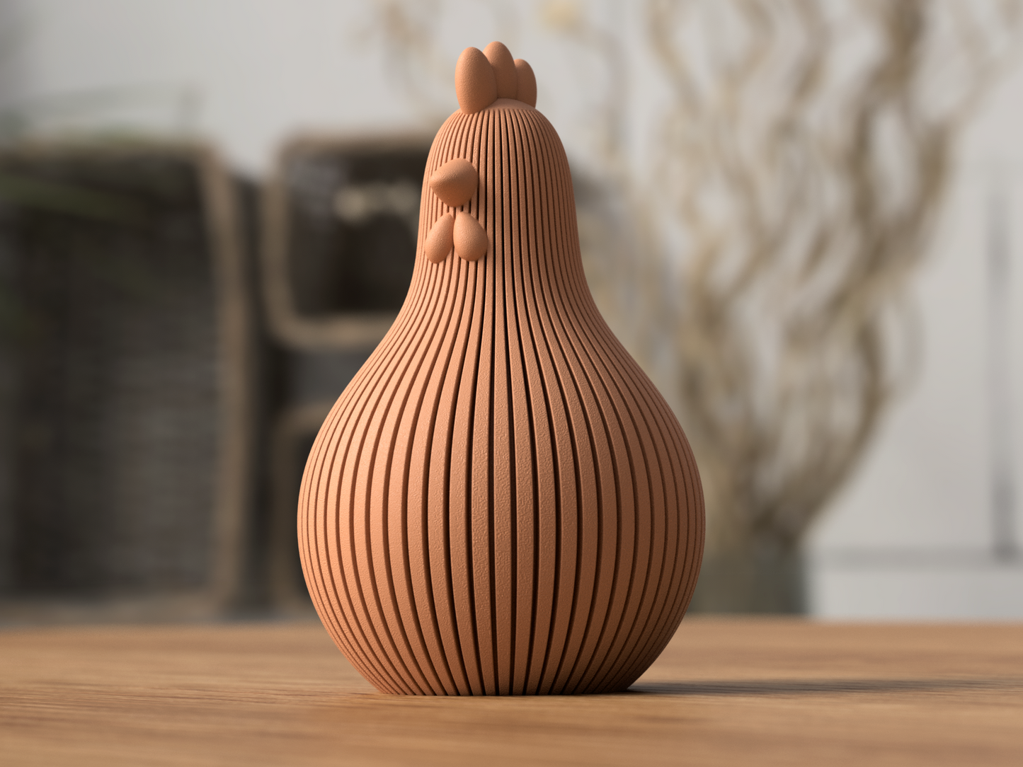 Osterhuhn aus 3D-Druck im Skandi/Japandi-Stil, matte Optik, moderne Osterdeko
